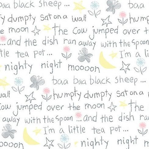 A E Nathan Comfy Flannel - Nursery Rime Words - White