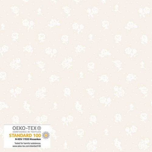 Stof Tossed Flowers - White on Beige