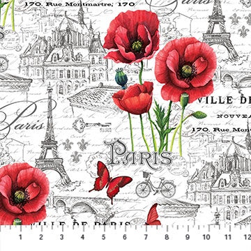 Ooh La La Northcott Fabric- Paris -Red Poppies