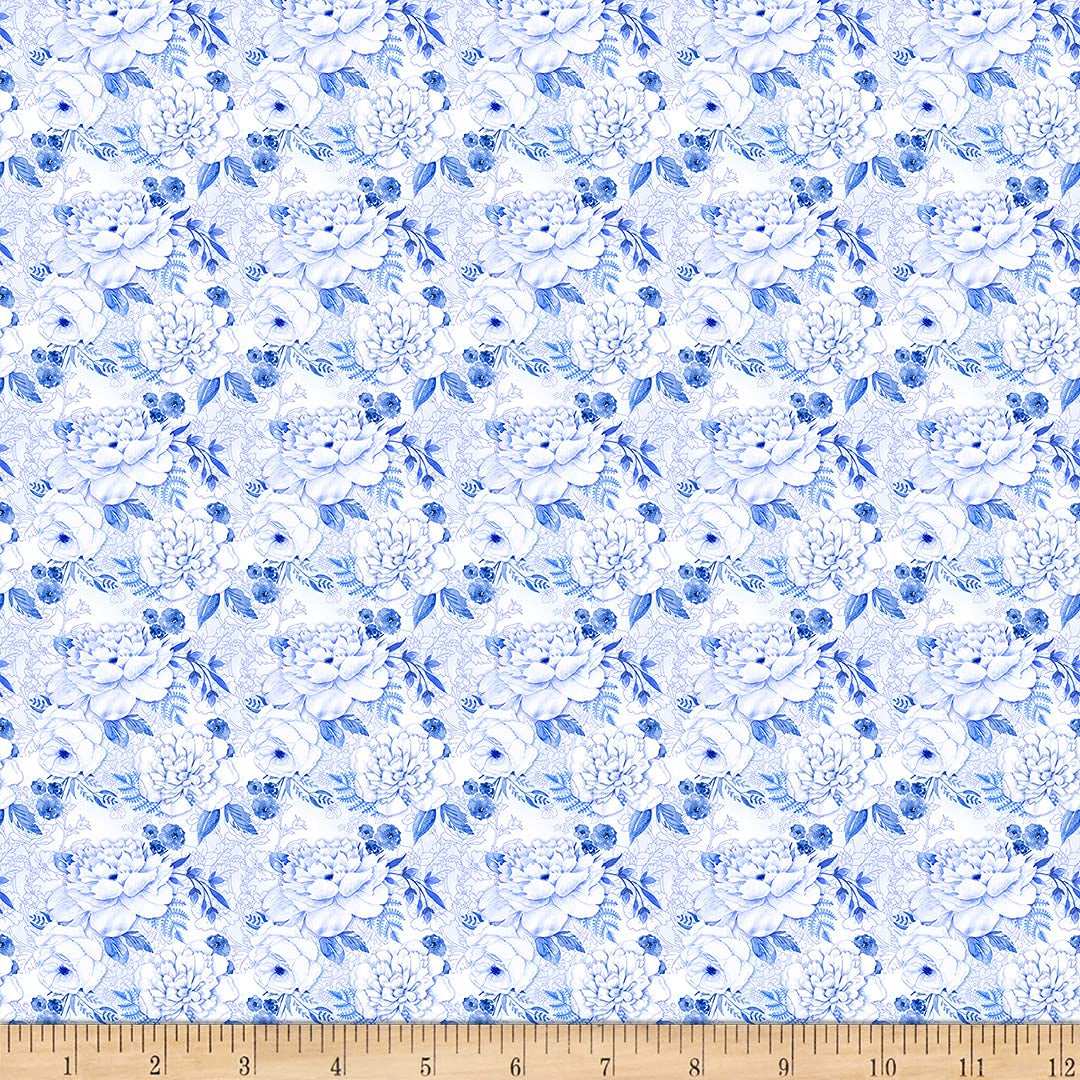 Blank Quilting - Blue Jubilee - Cabbage Rose Light Blue