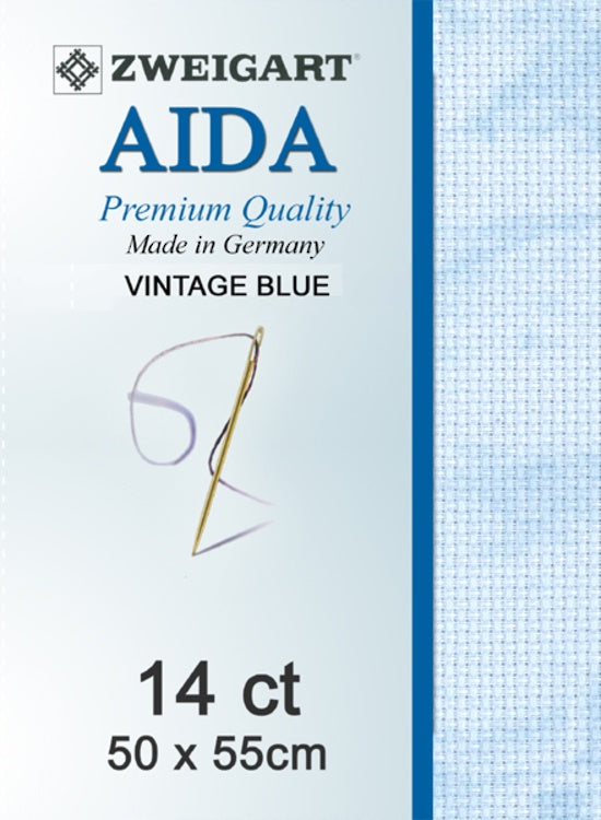 ZWEIGART Aida 14 Count Cloth - Vintage Blue