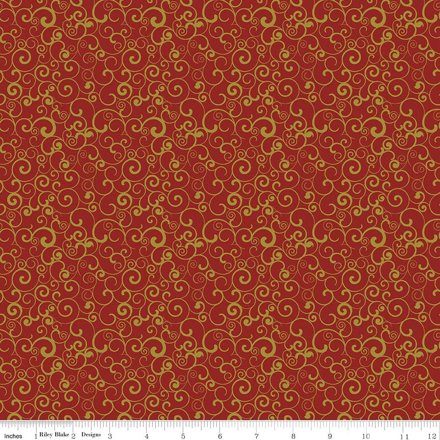 Christmas Joyous Swirl Red Fabric