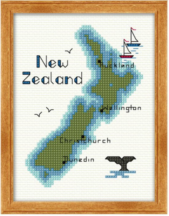 Map of New Zealand Counted Cross Stitch Kit