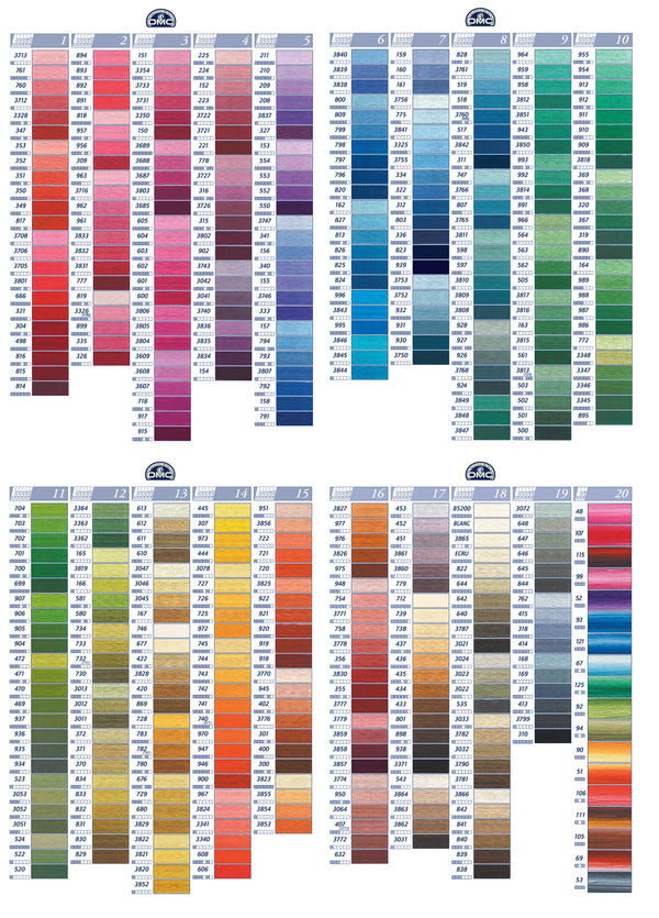 DMC Cotton Thread 1-4 rows of the colour chart