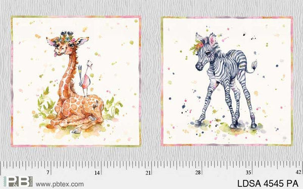 Little Darlings Safari by Sillier Than Sally Designs - Panel - 2 large squares with a Giraffe and Zebra