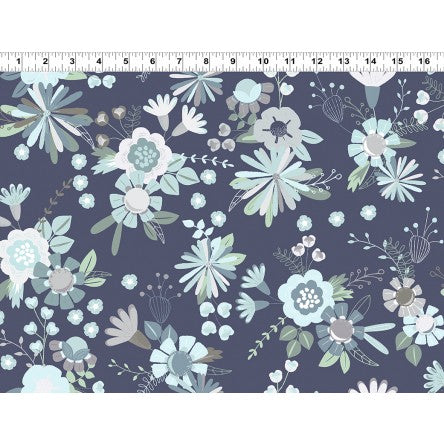 Secret Garden by Clothworks-Navy With Flowers